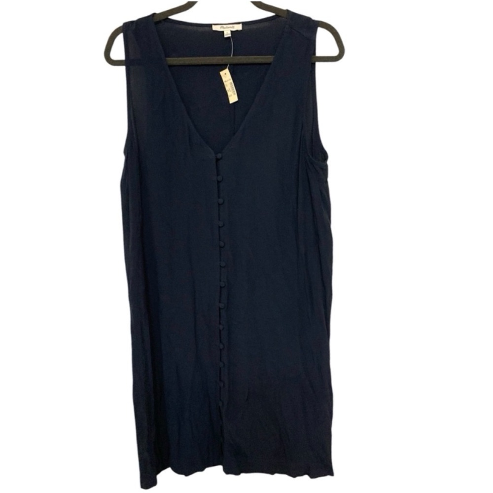 NWT Madewell Navy Blue Large Sleeveless Button Crepe V-Neck Casual Dress